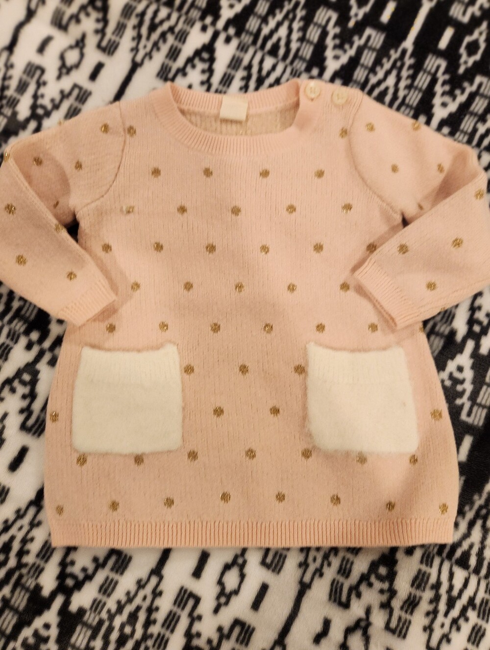 Tucker + Tate Pink Knit Baby Dress with Gold Polka Dots, Size 6M